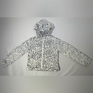 Splendid Girls Faux Fur Leopard Print Hoodie Jacket Size 4 Gray White Zip Up